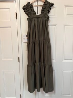 Ruffled Strap Tiered Maxi Dress in Olive